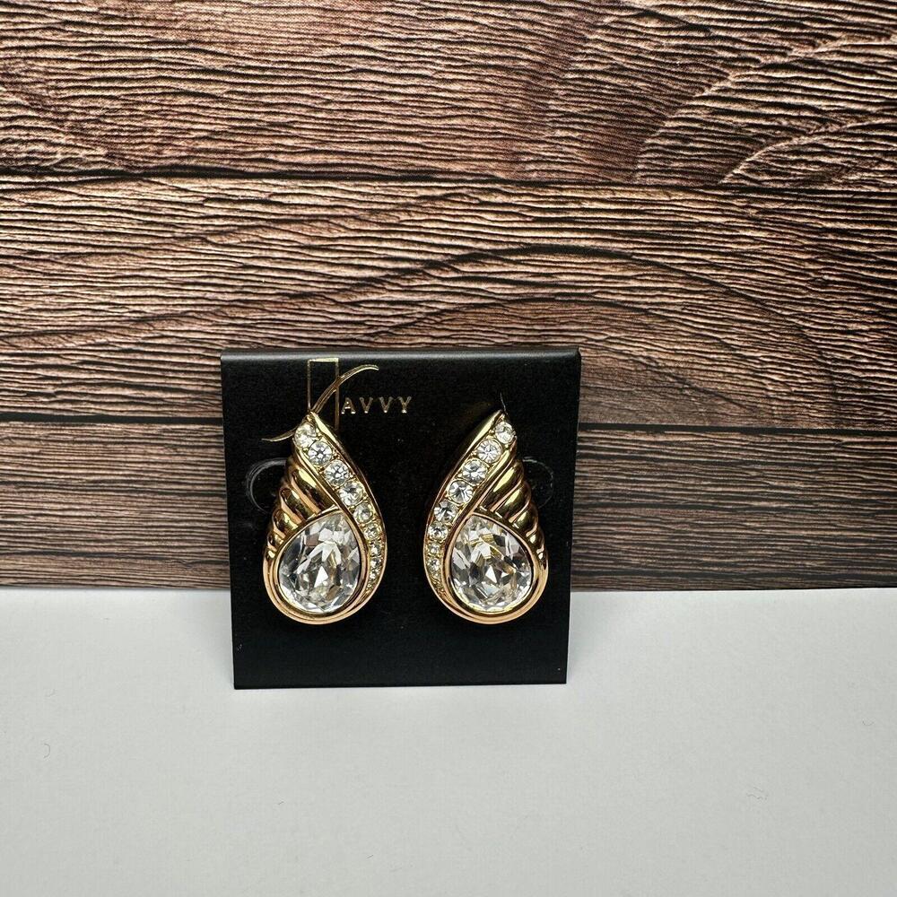 Savvy Swarovski Crystal Gold Tone Pierced Stud Earrings NWT Swan Signed